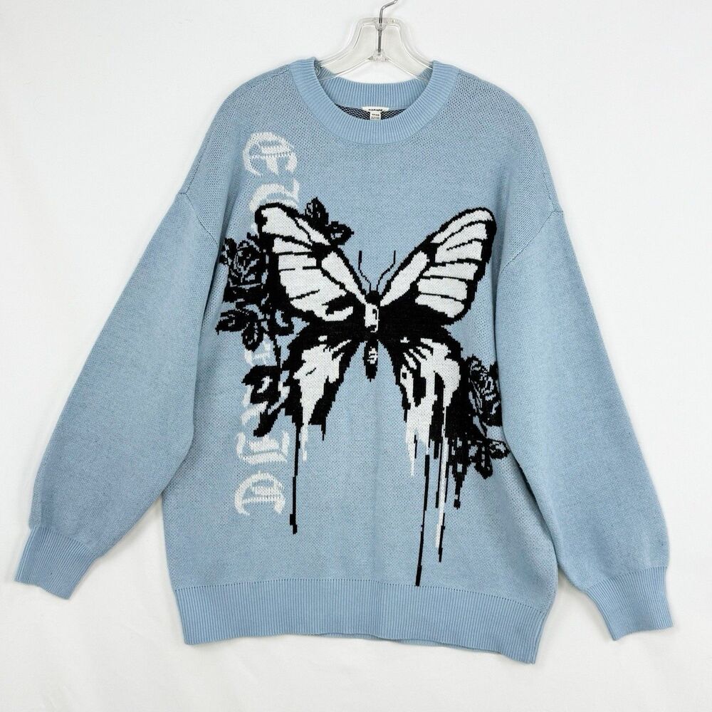 Garage Blue Jumper Women's Butterfly Graphic Knit Sweater Size XS